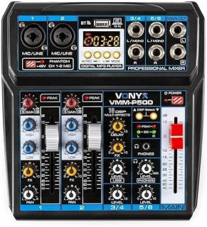 Vonyx VMM-P500 Table de Mixage 4 Canaux, Technologie Bluetooth, MP3/USB, 16 Effets Digitaux, Entrées Microphones, Sonorisation Professionnelle, DJ, Discothèque