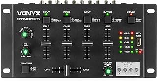 Vonyx STM3025 Table de Mixage 4 Canaux - USB, Technologie sans Fil Bluetooth, 4 Entrées Ligne RCA, 2 Entrées Phono RCA, 2 Entrées Microphone Jack 6,35mm, Sortie Casque et Master RCA, Idéal pour DJ